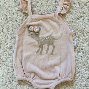 Elegant Baby EB Pink Knit Baby Romper with Deer Design